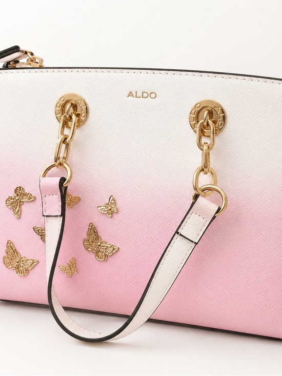 Aldo Handbags - ALDO White and Pink Ombre Shoulder Bag with Gold Butterfly Accents